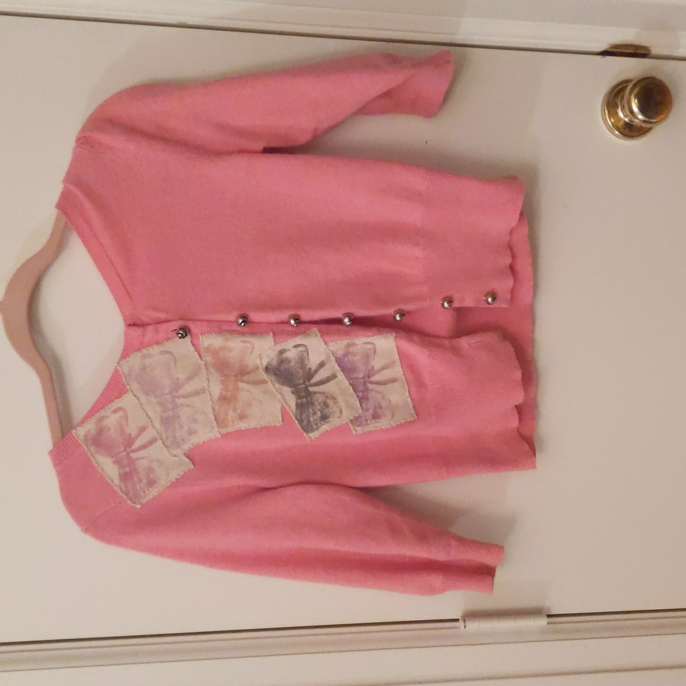 Anthropologie Field & Flower, pink, appliqued cardigan/sweater size Size L